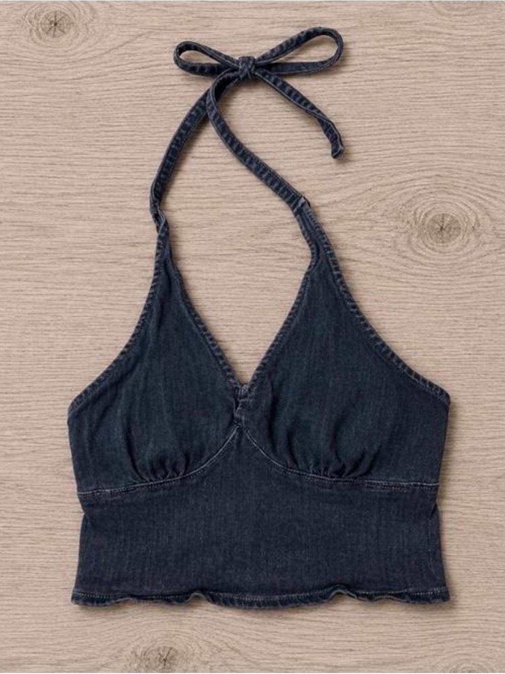 Hollister Black Denim Halter Crop Camisole